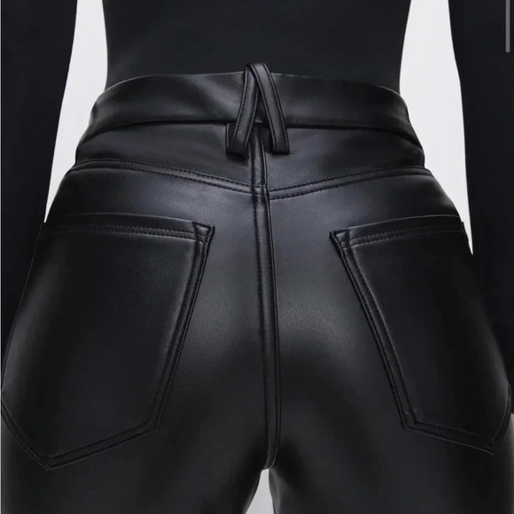 Good american icon faux leather jeans size 25 straight leg bikercore - Picture 2 of 9